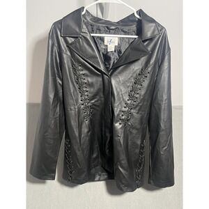 Beware Women's Black Faux Leather Lace-Up Jacket Blazer Style Size L